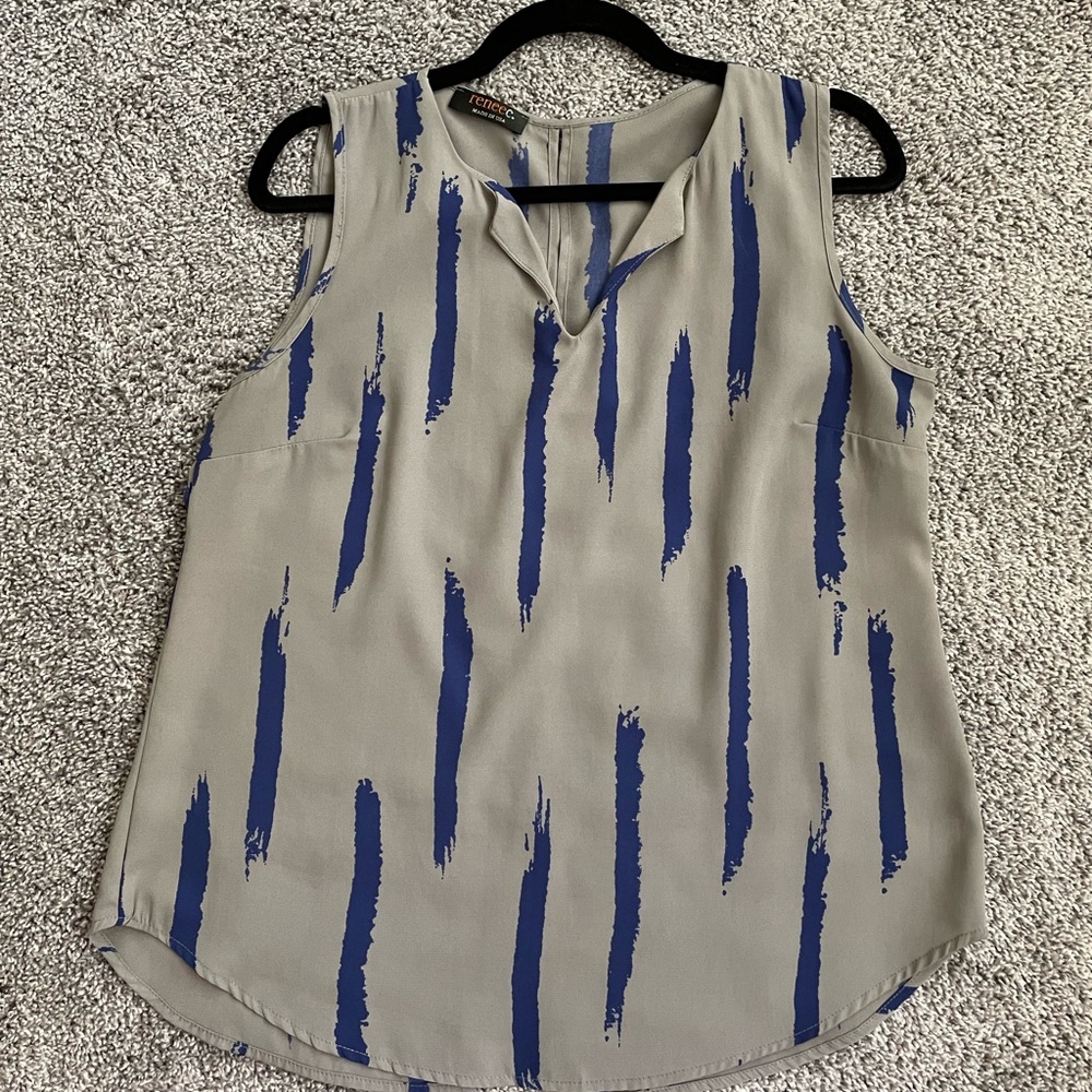 Blue and grey silk-like blouse